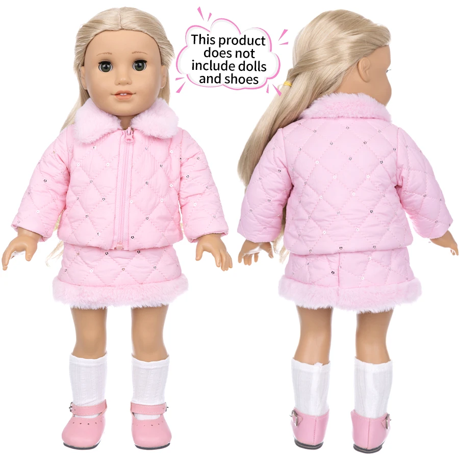 Doll Clothes for 18Inch 45cm Newborn Baby Doll Pink Jacket+Short Skirt Set for Reborn Doll American Doll Casual Wear Girl Gifts