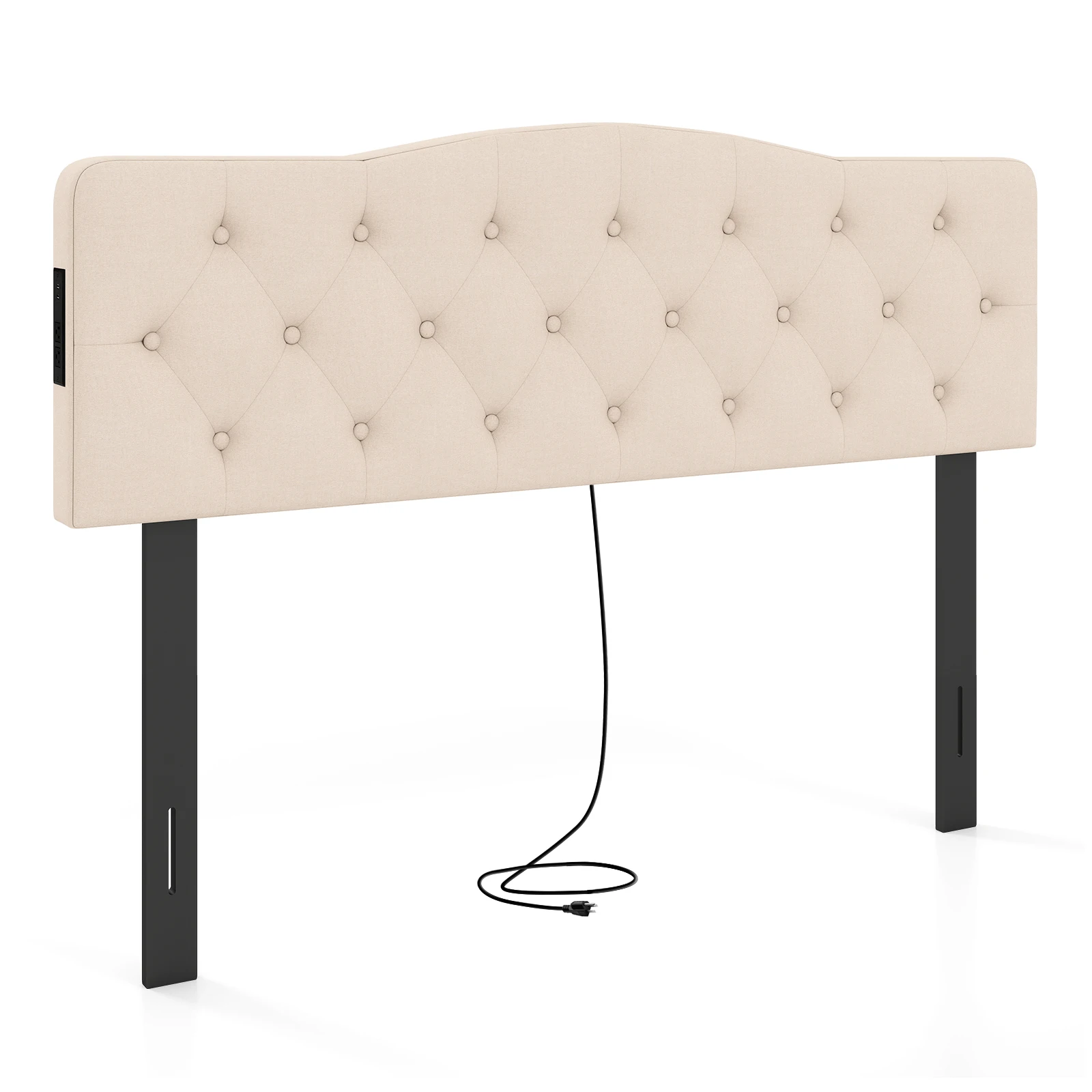 Headboard for Queen & Full Size Bed, Tufted Upholstered Head Board w/ 2AC Outlets