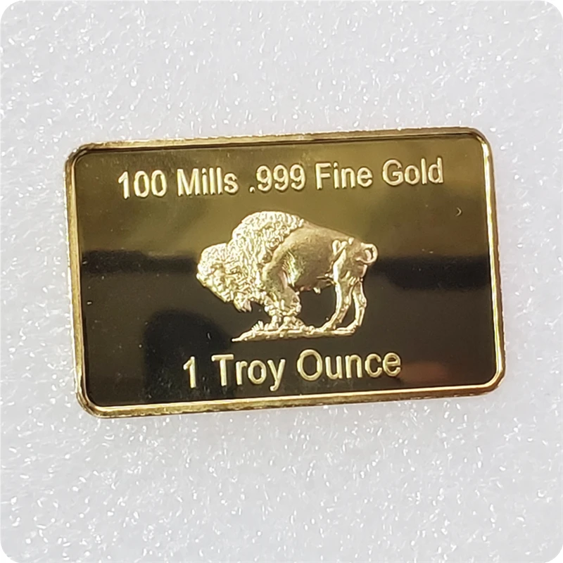 Gold Plated Bullion Beauty Bar United States Of America 1 Troy Ounce Replica Gold Clad Buffalo Bar