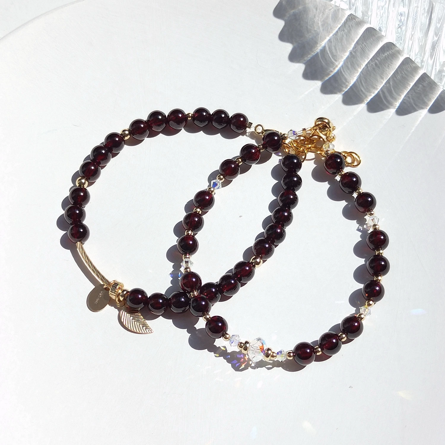 Lii Ji Garnet 14K Gold Filled Charms Bracelet Natural Stone 6mm Handmade Jewelry For Gift