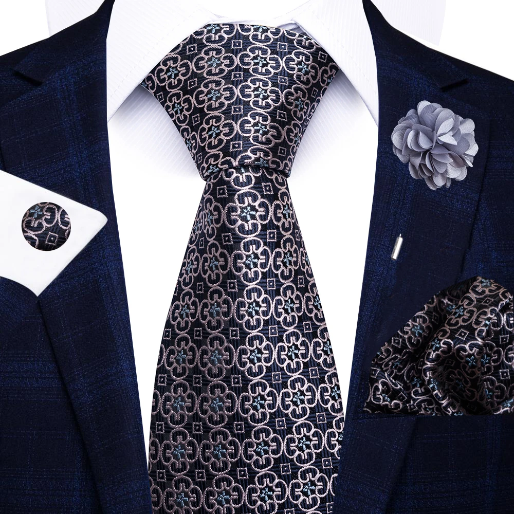 Großhandel Mode 8 CM Blaues Paisley-Krawatten-Etui Manschettenknöpfe Anstecknadel-Set Herren Büroanzug-Accessoires Hochzeitsgeschenk für Partys – Detail 20