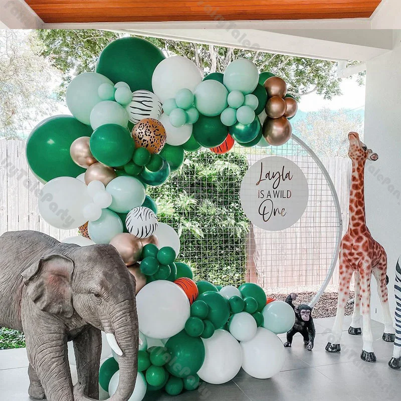 114pcs Jungle Balloon Arch Animal Print Safari Birthday Balloon Arch Sage Gender Reveal Baby Shower Animals Safari Theme Decor