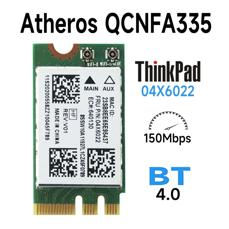 QCNFA335 WLAN Wifi Bluetooth4.0 NGFF Wireless Card for G40-30 45 70 B50 V1000 FRU:04X6022 WLAN