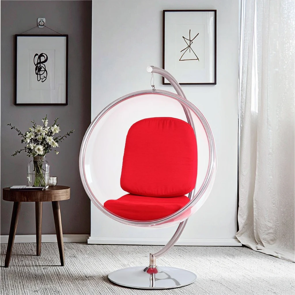 Clear Acrylic Bubble Chair With Silver Cushion Swivel Design Extendable Metal Legs Home Furniture Reclining Feature For Bedroom