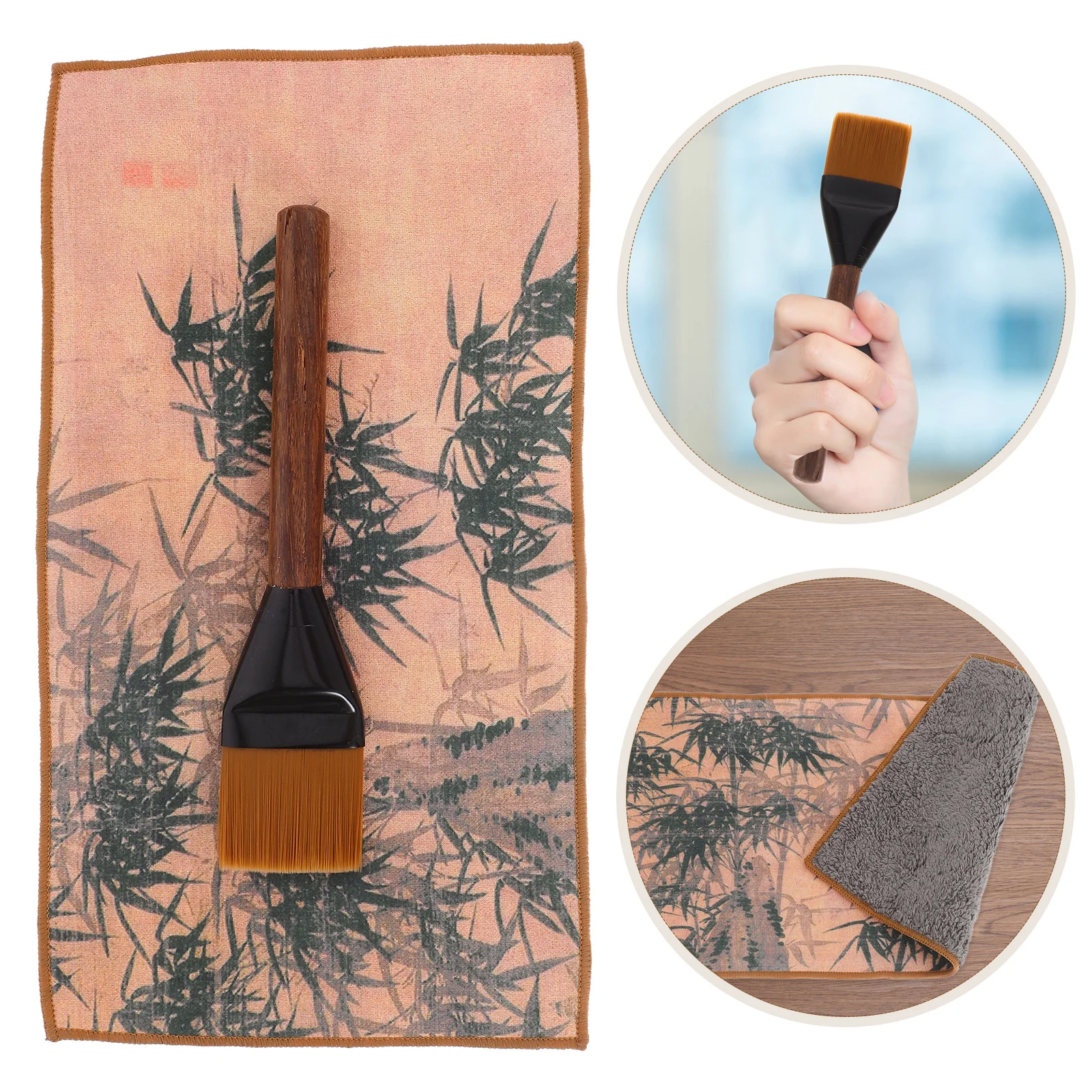 

1Set Buddhist Utensil Cleaning Brush Kit Dusting Brush Wooden Handle Soft Cloth Towel for Buddha Statues Temples Dust Cleaner