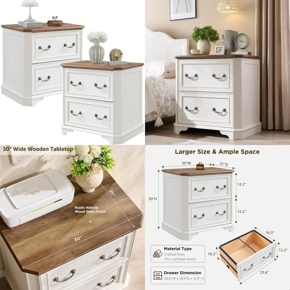 

пара 30-дюймовых тумбочек в стиле фермерского дома с деревянными столешницей и ящиками