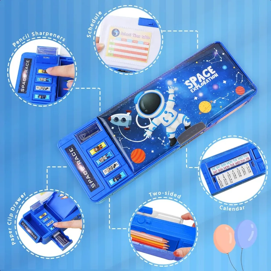 Paquet de 2 trousses à crayons pour filles et garçons, boîte à stylos, organisateur bleu + noir