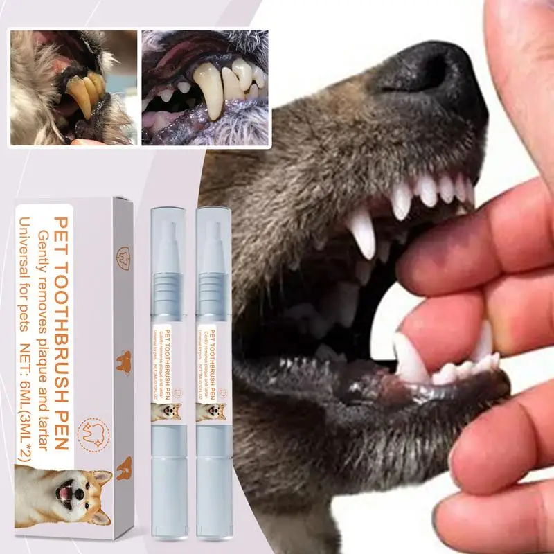 Dog Tooth Brushing Kit 2pcs Soft Bristles Dog Oral Stone Cleaning Pen Natural Plant Substance Dog Cat Tooth Cleaning Pen