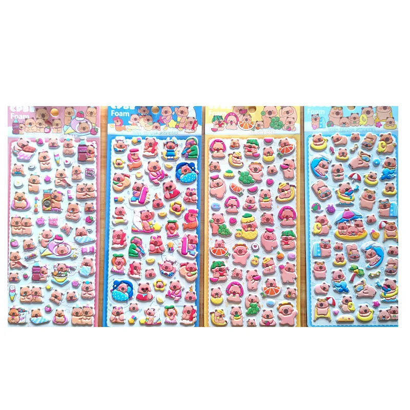 4 шт. Kawaii супер милые капибары кубики и медведи детские наклейки из пенопласта с героями мультфильмов-мягкий очаровательный декор BulingBulingStickers Store