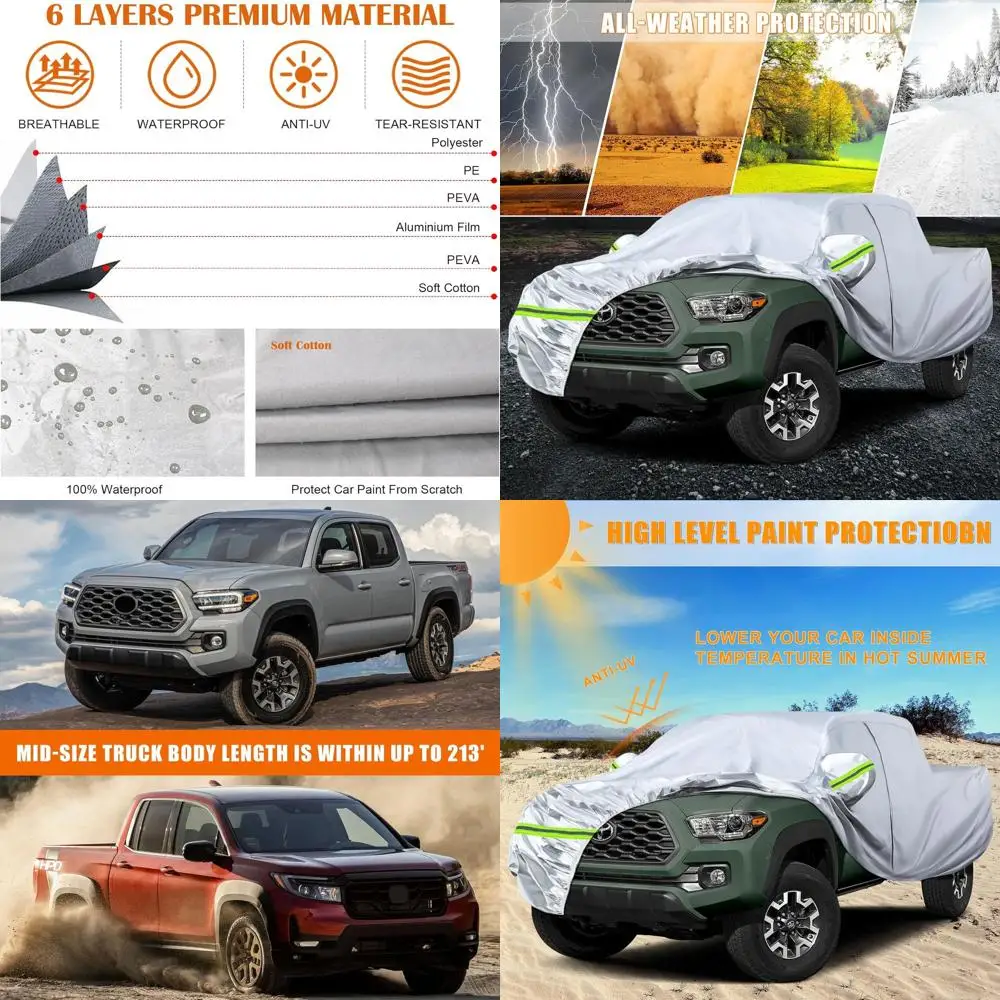 

All-Weather Double Cab Car Cover, 6-Layer Silver, Zippered Door & Windproof Bands, 5ft for 2005-2024 Tacoma/Ranger