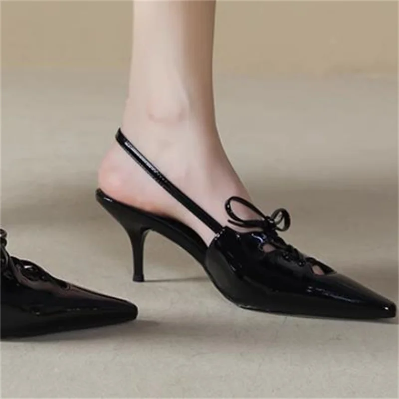 Crossover Strap Shoes for Women Pointed Toes High Heels Lace-up Female Pumps Buckle Zapatos Mujer Patent Leather Chassure Femme