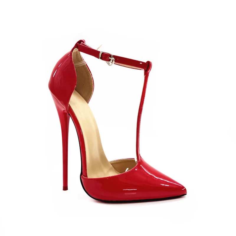 2025 New Style 12cm Sexy Stiletto Sheepskin Pointed Single Shoes Women's T-shaped Wristband Large Fashion Sandals