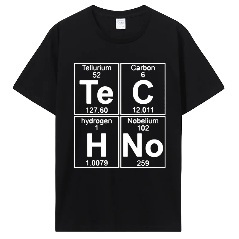 Techno Periodic Table Funny Meme T Shirt for Men  Chemistry EDM Music Graphic Tee Casual Short Sleeve Black 2026 New
