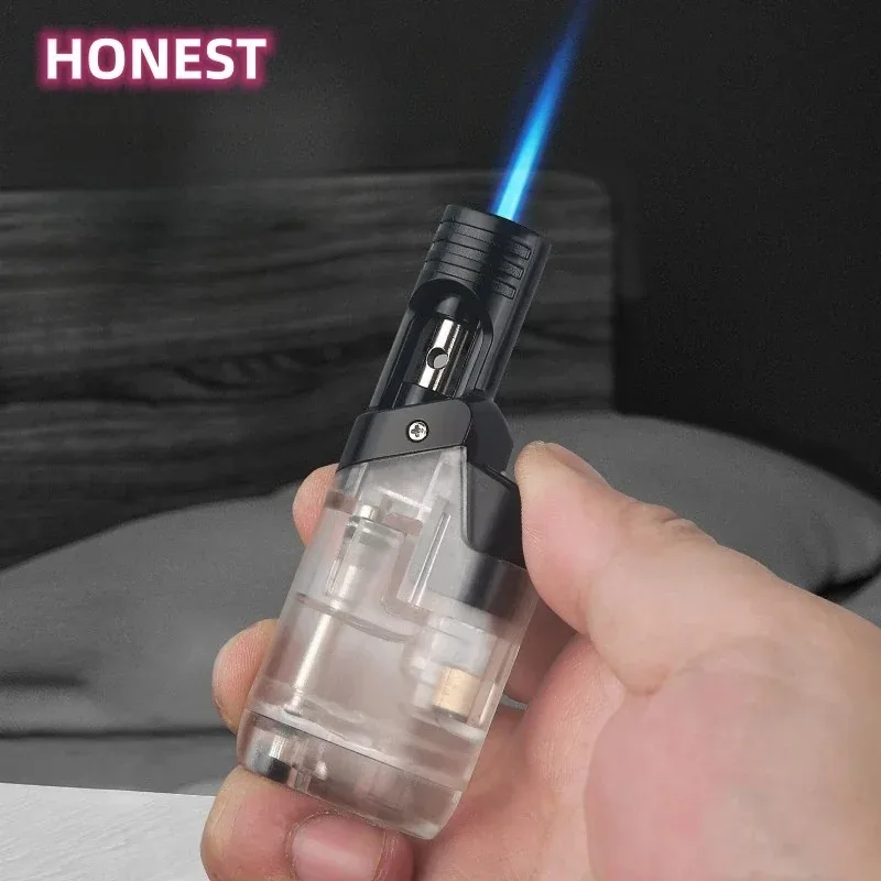 HONEST Mini pistolet de soudage coupe-vent à flamme bleue, briquet à gaz grande capacité, pour entrepôt, extérieur, portable, pour cigares et fumeurs