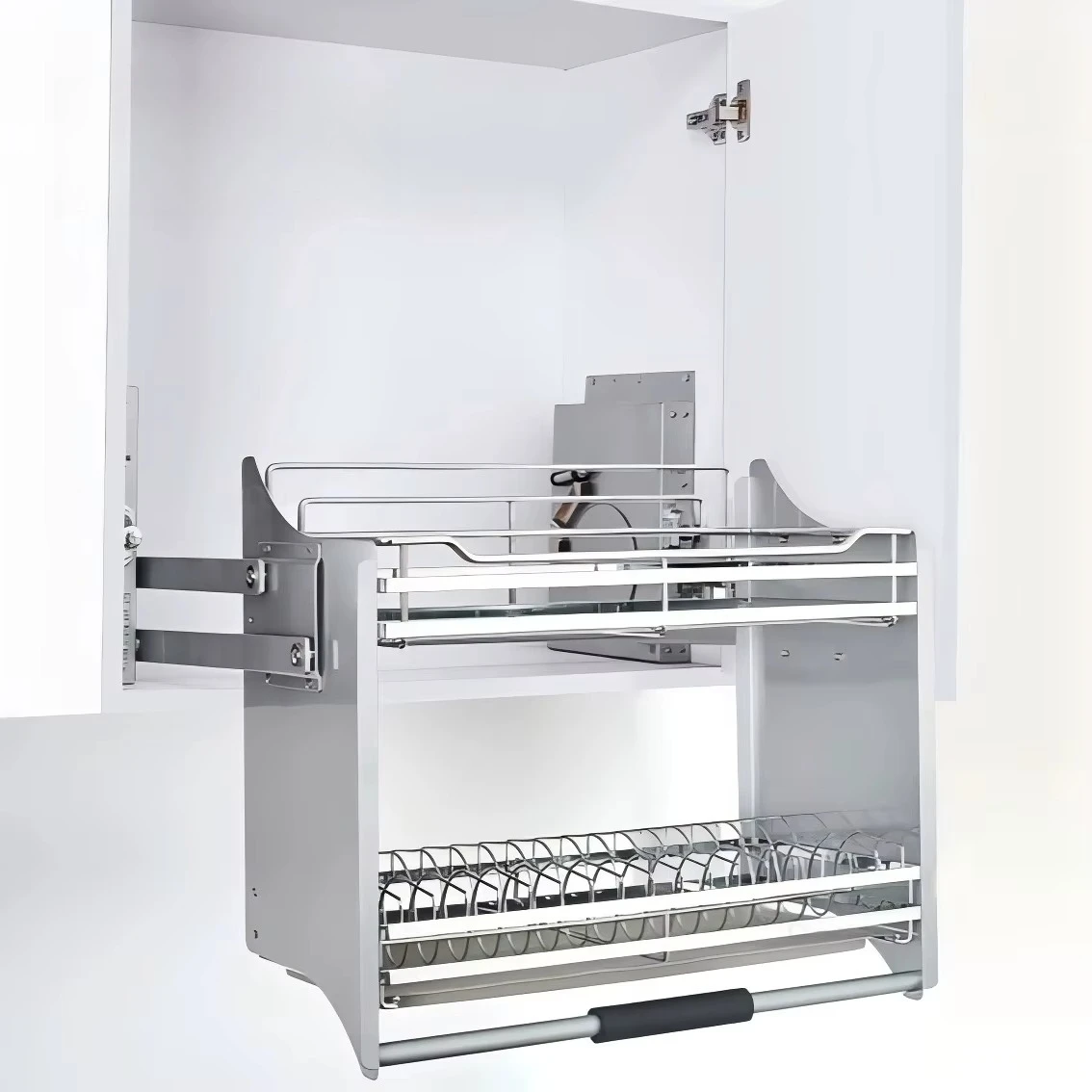 Stainless Steel Wire Pull Corner Dish Basket Kitchen Cabinet Organizer Lifting Rack Easy Assembly