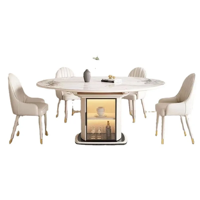 Cream Style Rock Slab Modern Minimalist Household Small Apartment Retractable Folding Storage Round Dining Table