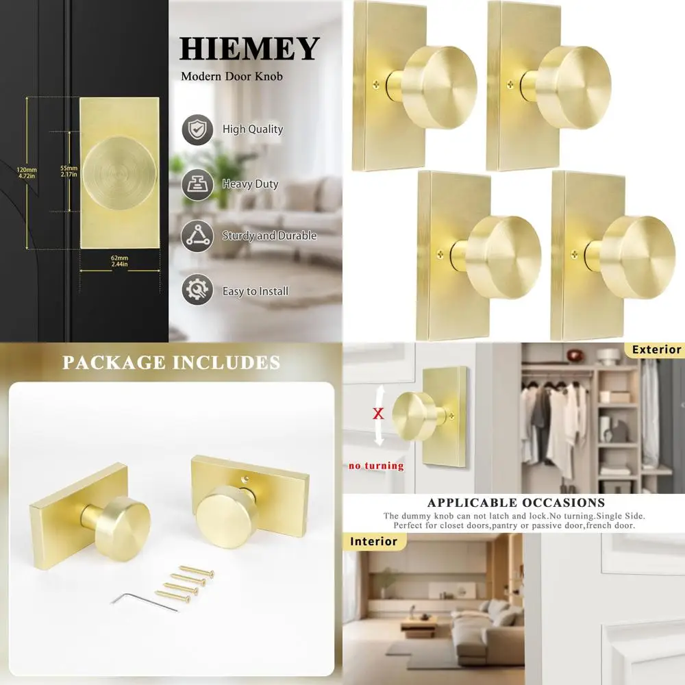 

Дверные ручки из атласной латуни, комплект из 4 предметов для внутренних шкафов и двустворчатых дверей, золотая отделка