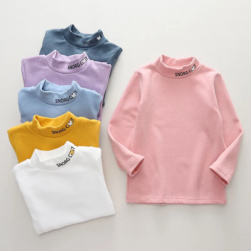 Girls Half High Collar Bottoming Shirt Children Soft Warm Top 3-8T 6 Colors Kids Cute Cat Undershirt Boys Autumn Clothes