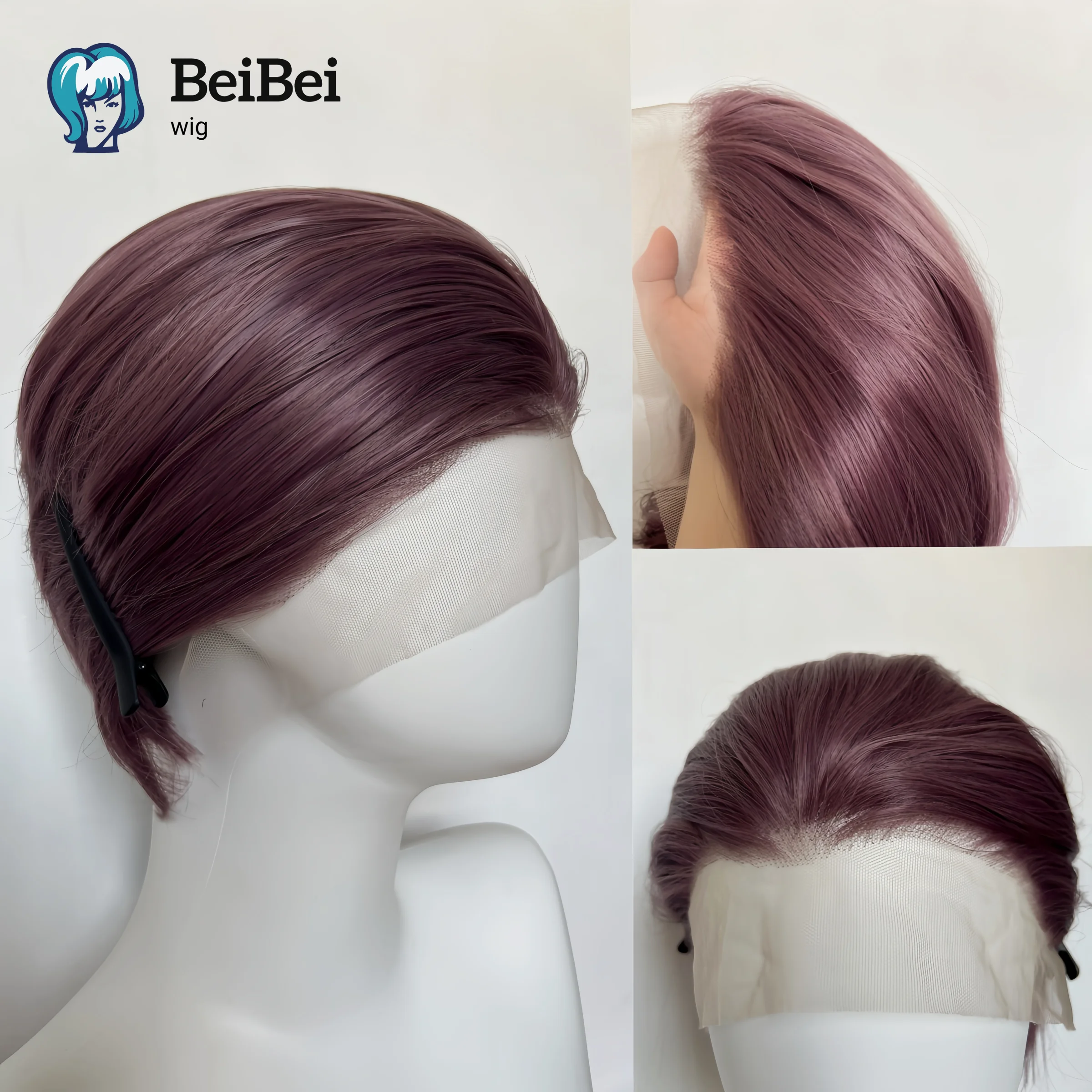 

13*4 Mixed Purple Lace Front Wig for Men Frontal Lace Heat Resistant Fiber with High Quality Synthetic Wig in 6inch Cosplay Use