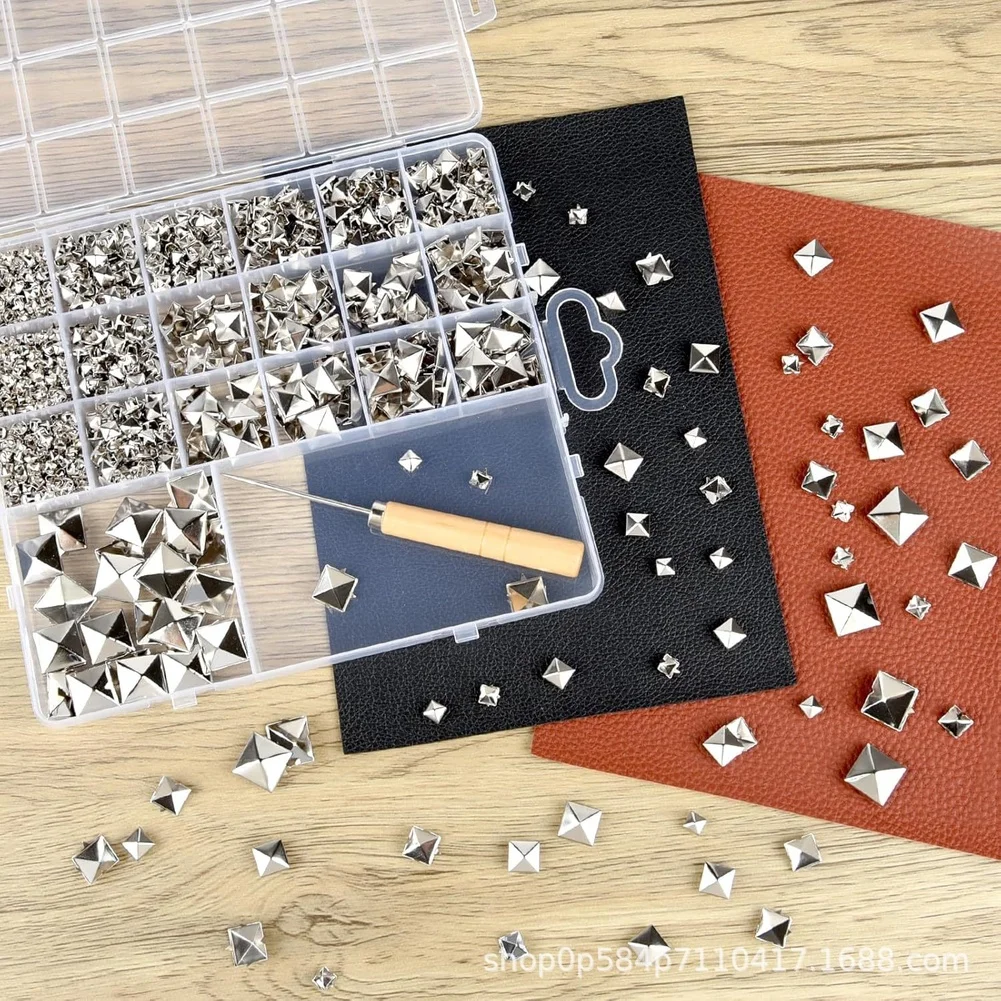 For DIY Pyramid Rivets Set 1170pcs for Leather Craft Shoes Bags Jackets Belts 5 Sizes 4mm to 12mm Silver Iron Rivet Kit