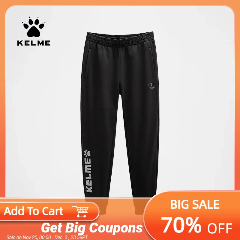 

KELME Classic Big LOGO Casual Sports Pants Men's Autumn And Winter Plus Velvet Thick Knitted Sweatpants 9137CK1050