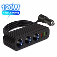 12V/24V Car Cigarette Lighter 120W Car Charger PD QC USB Quick Charge Power Adapter Charger 3/4 Port Multifunctional Socket