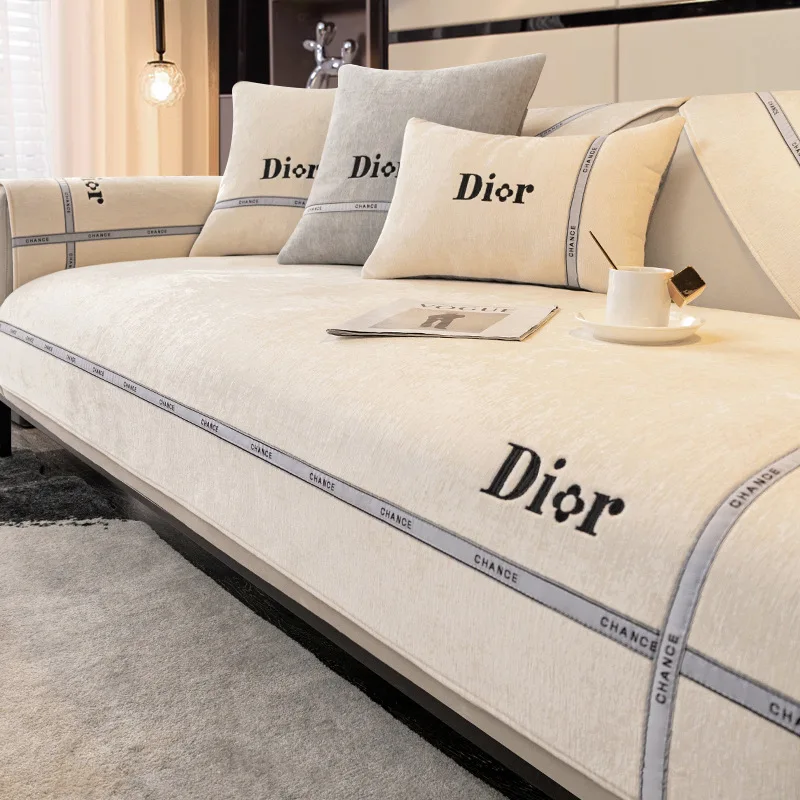 

Chenille Sofa Cover Light Luxury Style Sofas Cushion for Living Room Four Seasons Universal Combination Embroidery Couch Towel