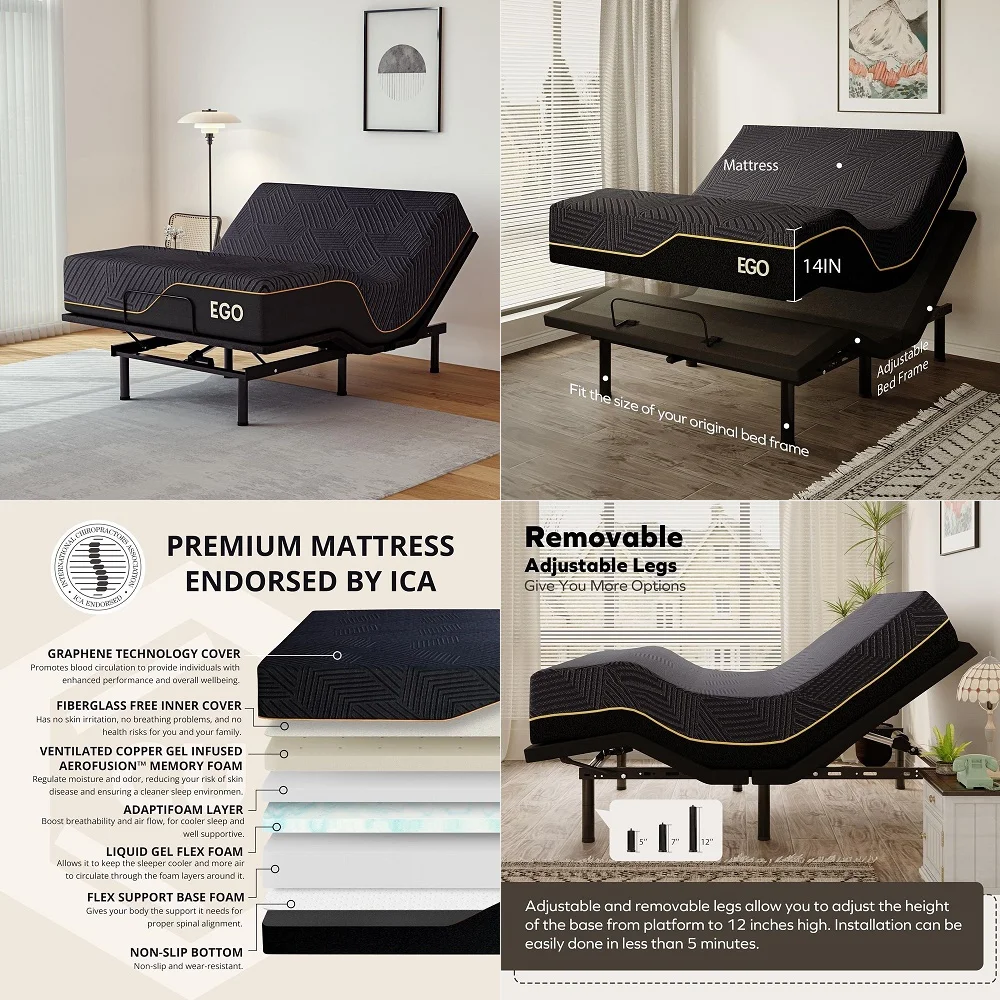 

Bed Frame Full Metal Frame Bears 705 lbs Head and Legs Can Lift Independently, Zero Gravity Prevents Snoring and Acid Reflux Bl