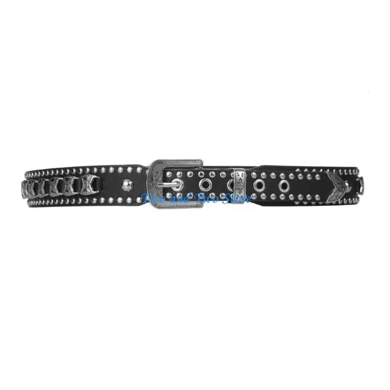 

HX6F Fashion Adult Waist Belt for Dress Locomotive Alloy Rivet Belt for Casual
