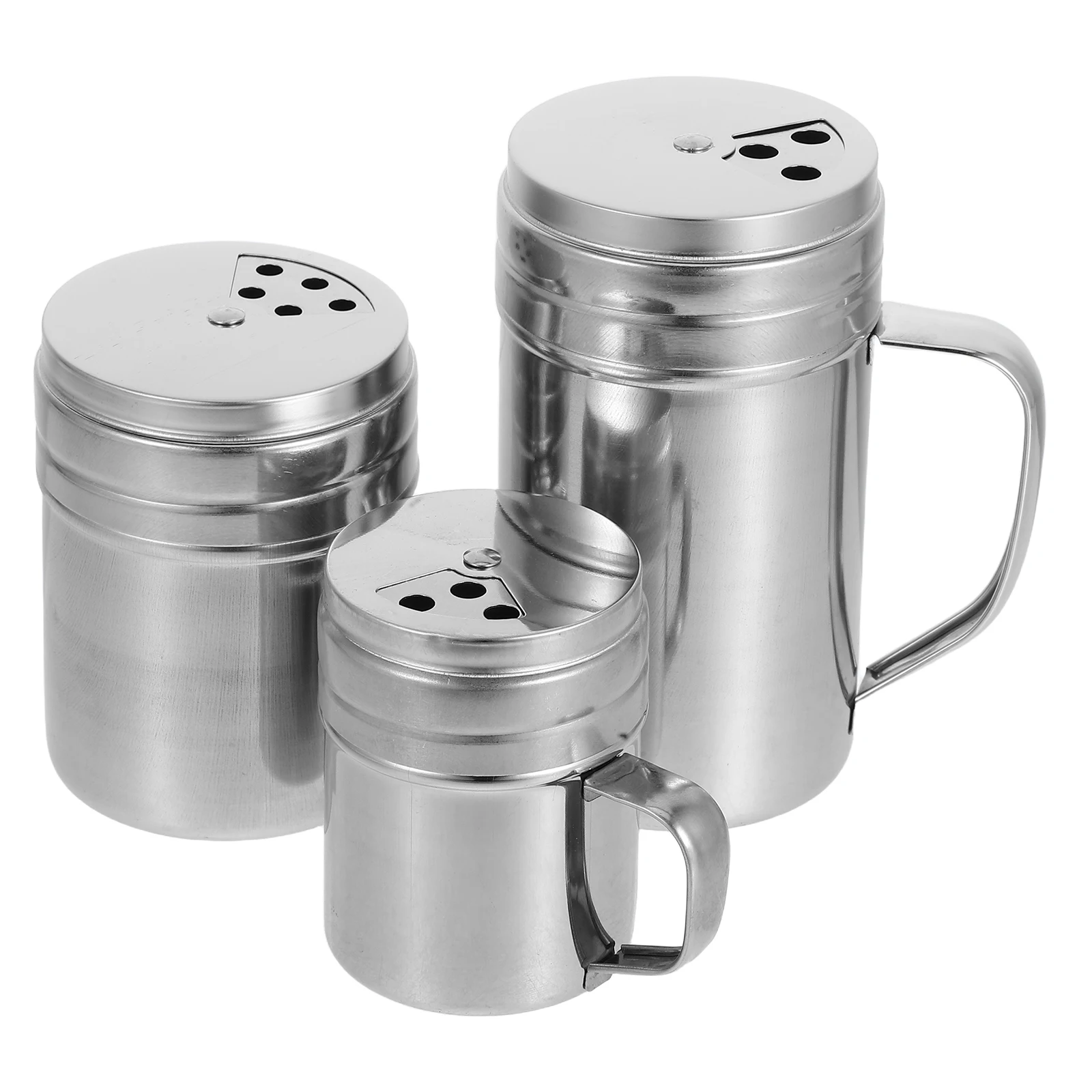 

3 Pcs Seasoning Jar Set Metal Spice Shaker Silver Stainless Steel Rotatable Bottle