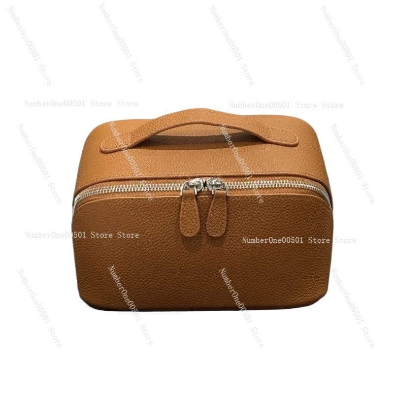 Genuine Leather Makeup Bag Large Capacity Toiletry Bag Travel Organizer Cosmetic Pouch for Women