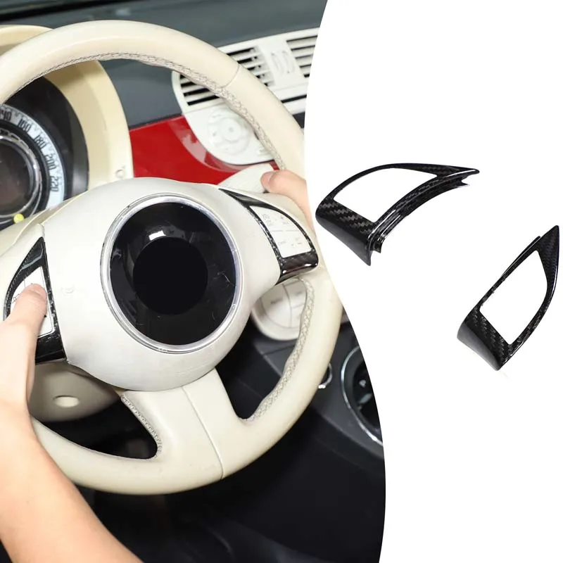 

2piece set Real carbon fiber For Fiat 500 Abarth 2008-2015 car steering wheel button frame decorative sticker car accessories