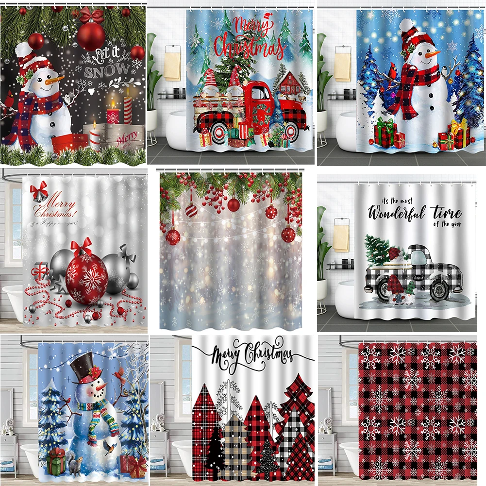 

Merry Christmas Shower Curtain Winter Snowman Reindeer Snow Farmhouse Shower Curtain Polyester Bathroom Decor/cow Print Blanket