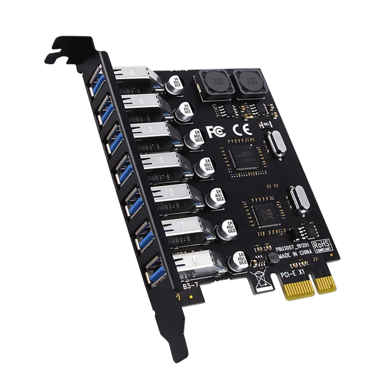 USB 3.0 Adaptor PCI Express PCI E Ke 7 Port USB 3 Kartu Adaptor Tambahan USB 3 PCIe PCI-e X1 Konverter Pengontrol untuk PC Desktop