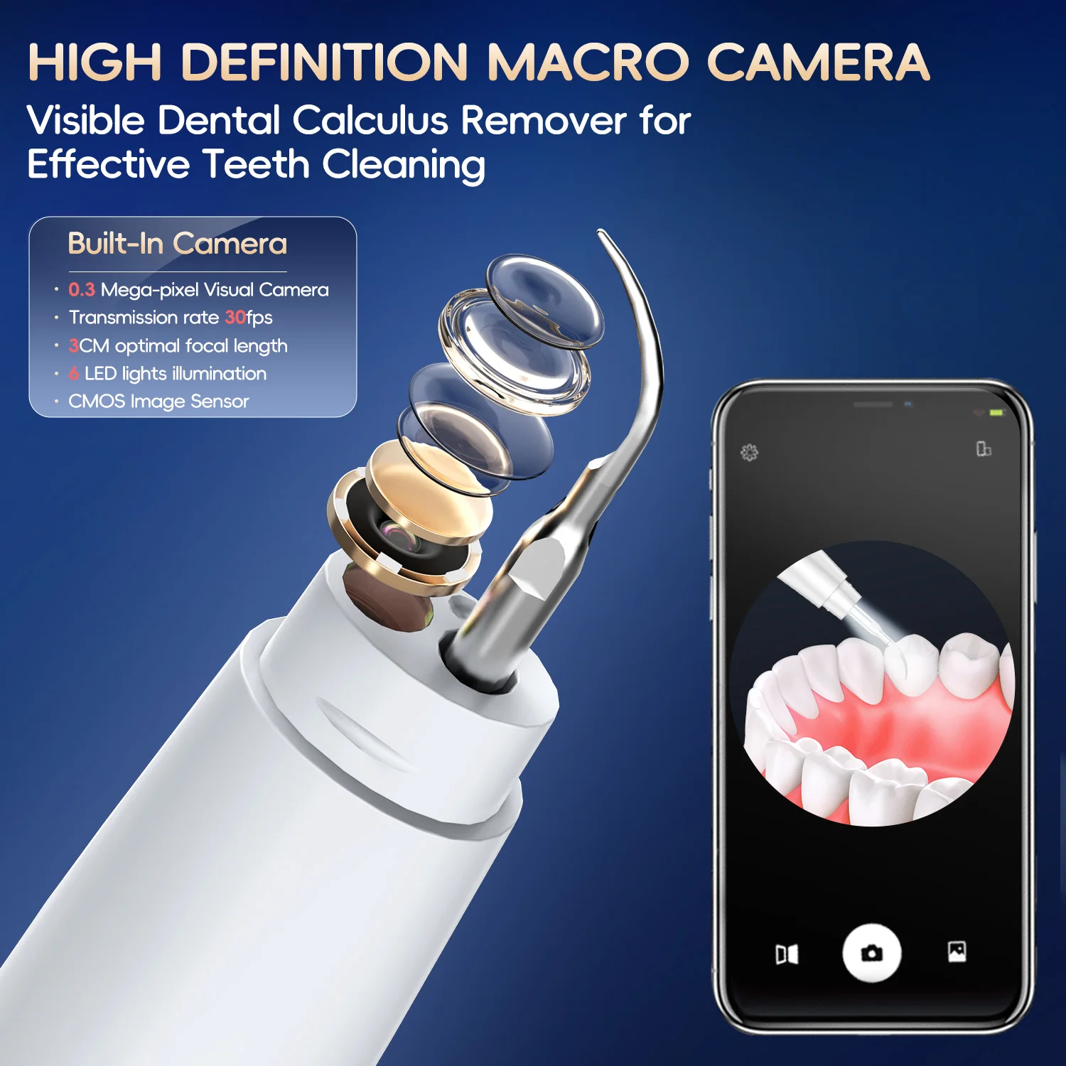 Средство для удаления зубного камня, встроенная камера, 6 светодиодов, набор для чистки зубного камня с электрическим зубным зеркалом