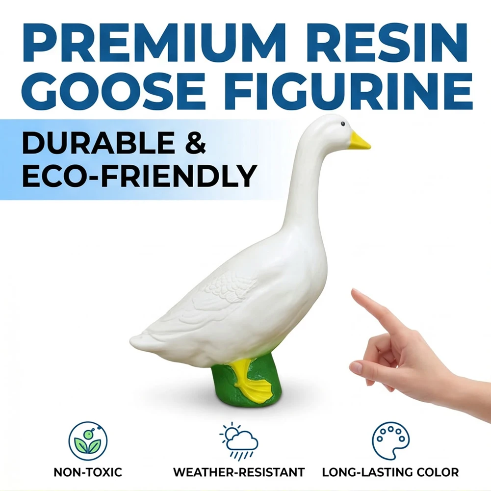 18cm Large White Goose Statue Resin Funny Goose Animal Craft Cute White Goose Sculpture for Home Garden Decor