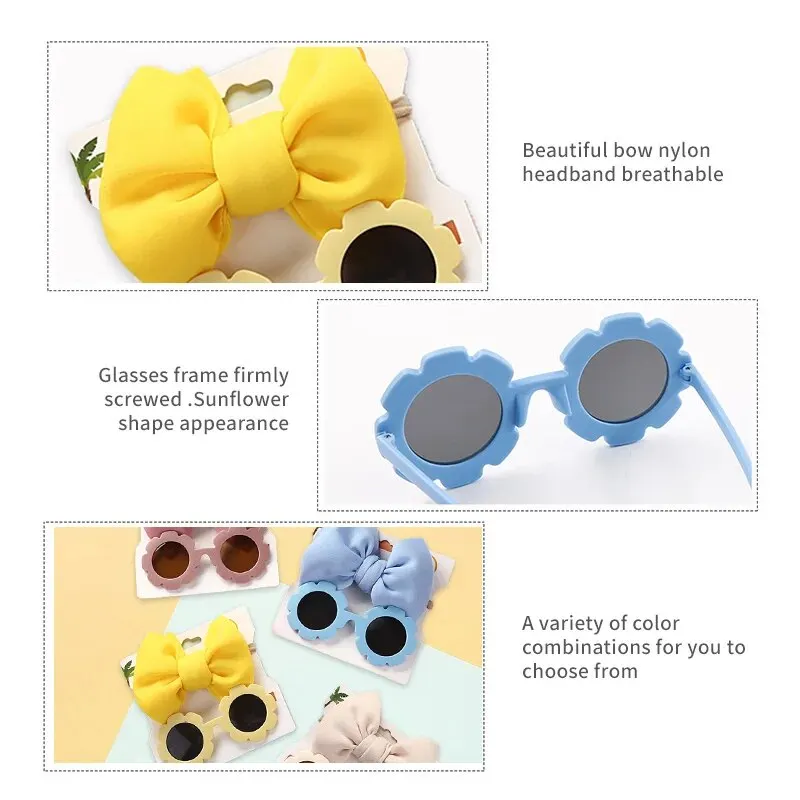 2 PCS Children\'s Bow Hairpin Sunshade Mirror Set UV Protection Eye Protection Toy Fashion Combination Hair Accessories Baby Gift