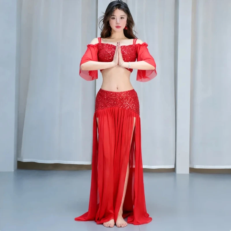 

Одежда для танца живота, топ + юбка, комплект для женщин, костюм для восточного танца, женская одежда для сценического выступления, классная одежда для уроков