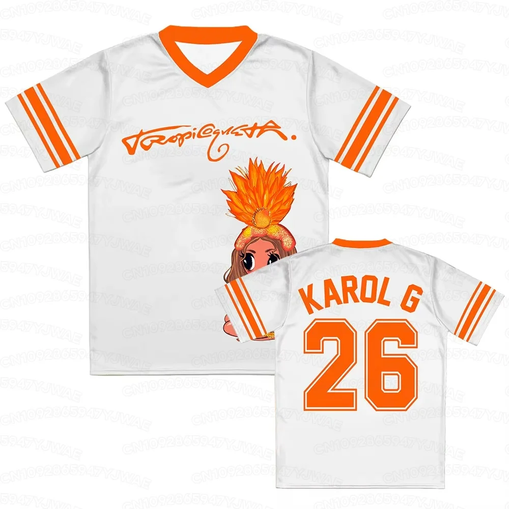 Sommer Herren Damen Karol G Trikot Fußballtrikot V-Ausschnitt Kurzarm T-Shirt Unisex Streetwear Mode T-Shirt Oberteile – Detail 6
