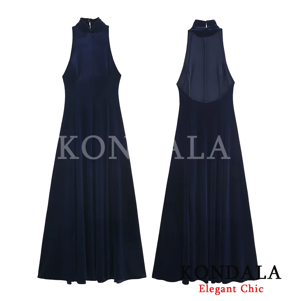 KONDALA المرأة المخملية الرسن فستان طويل عارية الذراعين فستان 2025 خريف شتاء موضة مثير حفلة عشاء السنة الجديدة Mujer فستان الرسن #4