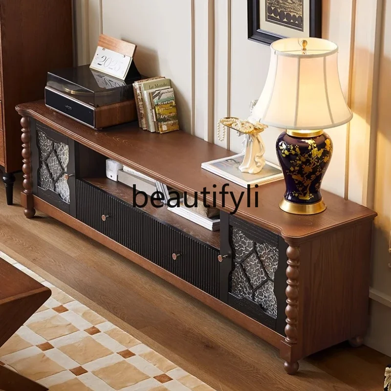 

z1xSolid wood TV cabinet living room home French retro storage locker integrated furniture