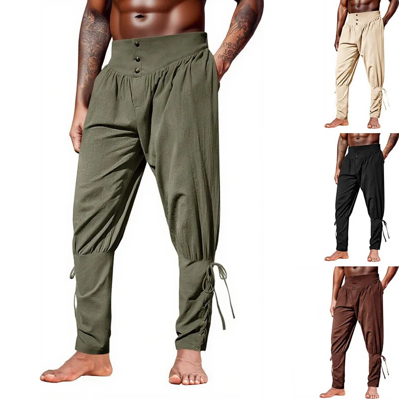 Autumn New Men's Retro Pirate Ship Small Feet Leggings Strapped Ankle Pants Casual Trousers 2026 Spring And Summer New Products