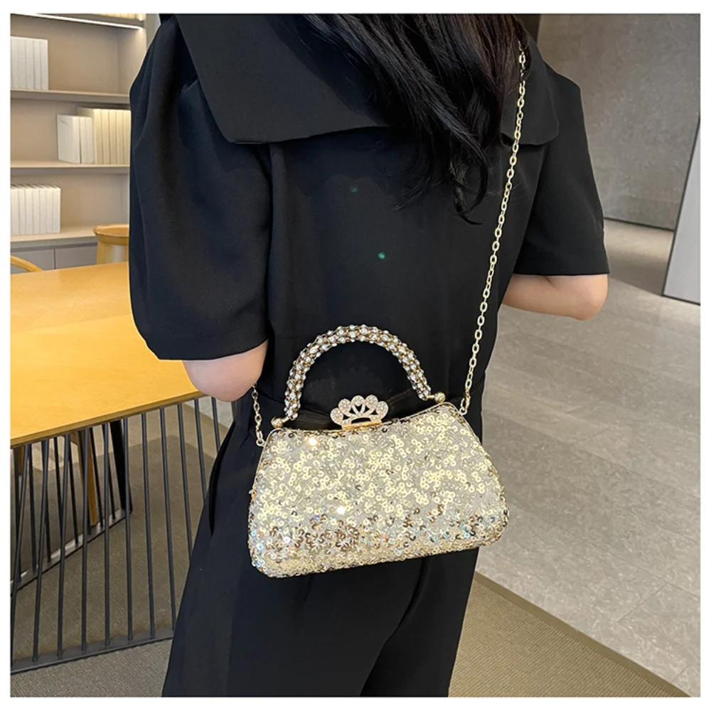 

Клатч с металлической ручкой, роскошная женская сумка для ужина, сверкающий вечерний клатч, универсальная сумка через плечо с цепочкой для вечеринки, особых случаев