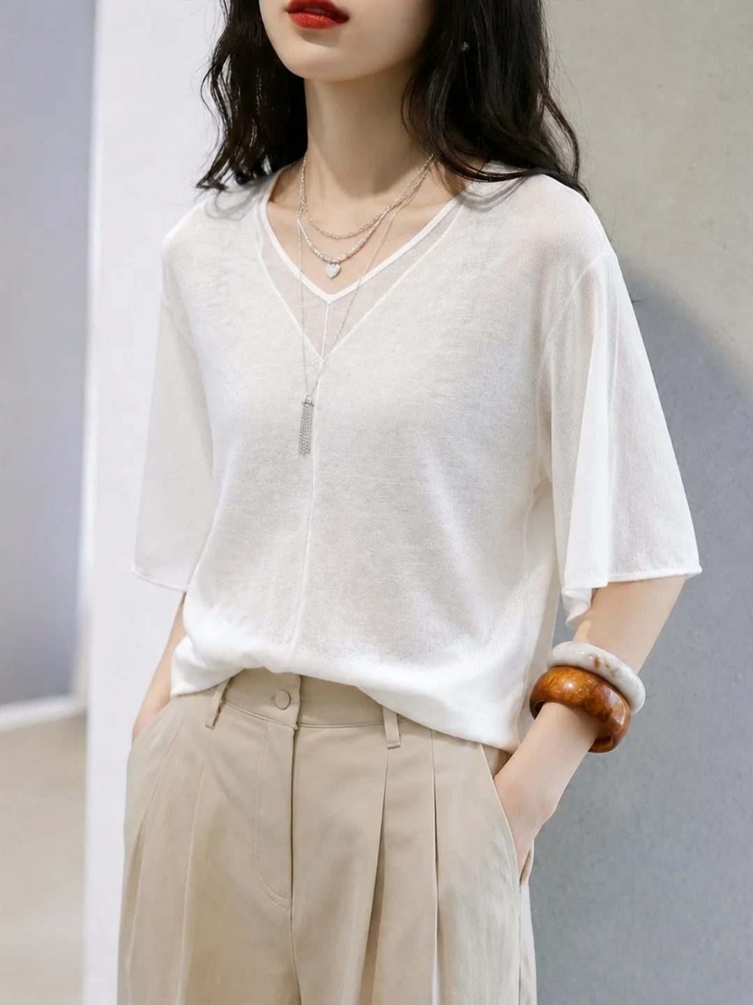Ladies Casual Loose Fit Sun Protection T-Shirt Overhead Design Summer Fashionable Slimming Top Commute Style Straight Cut