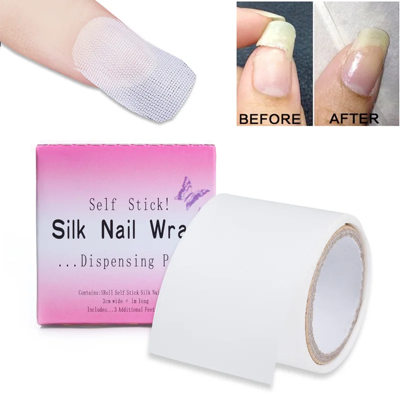 1 Roll of Nail Repair Fiberglass Wire Bag Self-Adhesive Strong Protection Reinforced Extension WhiteSticker Damaged ManicureTool
