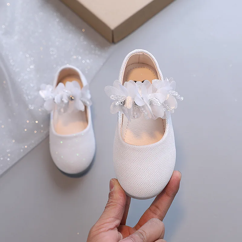 Girls' Shoes Beaded Little Flowers Princess Shoes Party Wedding Kids Flats Spring Fall Dress Shoes Children's Shoe For Girl