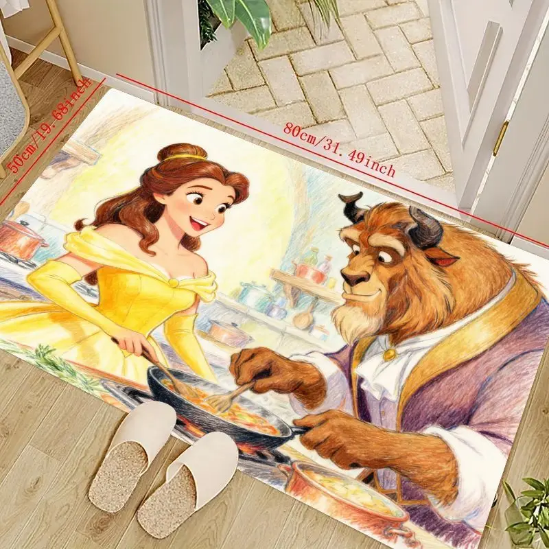 

1PC Disney Beauty and the Beast Belle & Beast Cooking Themed Kitchen Floor Mat, Anti-slip Absorbent Decorative Area Rug, Fairyta
