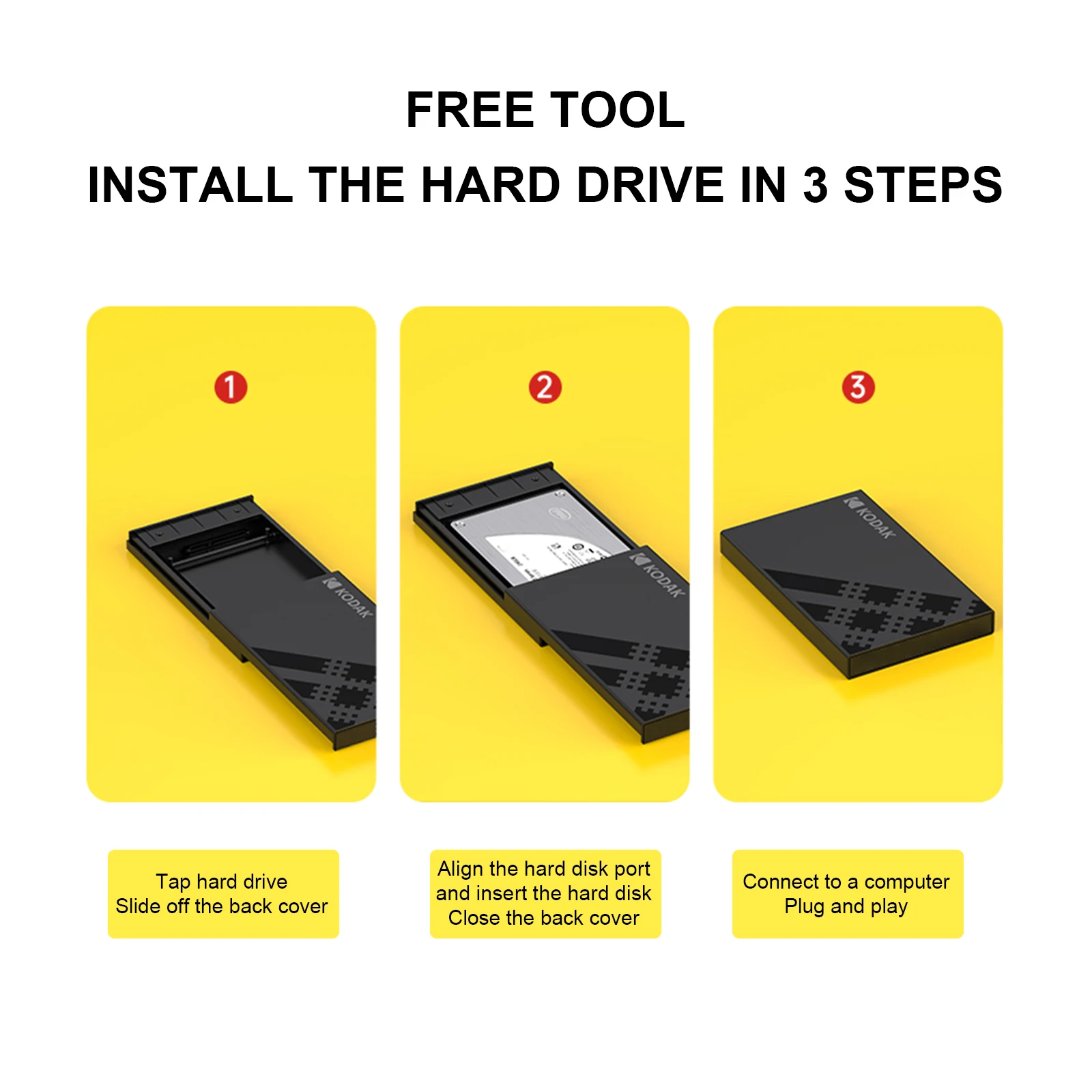 Kodak E100Pro 2.5inch Ssd/Hdd External Box-Usb 3.0 to Sata Iii Adapter/Supports Uasp/5Gbps Data Transmission, No Tool Installation Required, Abs Shell, Hard Drive Conversion, Dedicated for It People