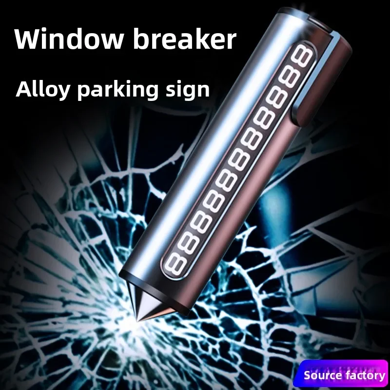 Parking Plate with Safety Hammer, Roller Hidden Number Sign, Multifunctional Card for Auto Emergency Accessories