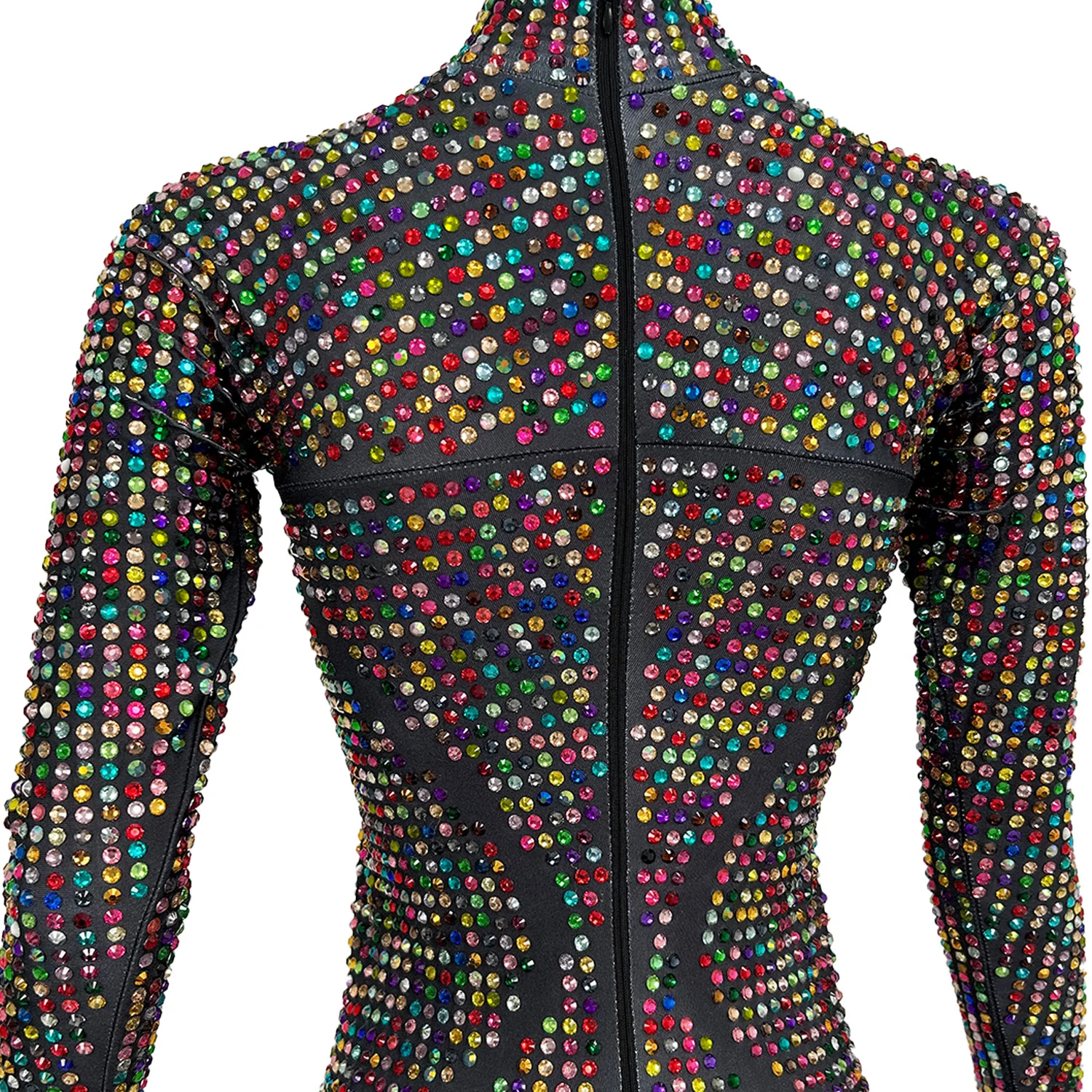 럭셔리 스파클리 풀 라인스톤 타이트 핏 점프수트 여성 섹시 댄스 공연 의상 나이트 클럽 드랙퀸 의상 징디안